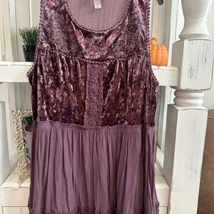 Purple Velvet and Lace Sleeveless Top